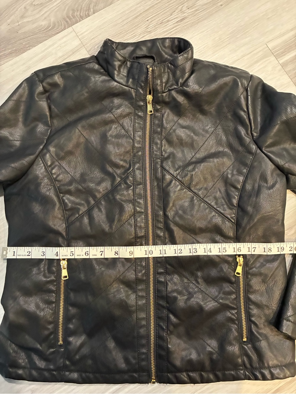 Black Faux Leather Zip Jacket with Gold Hardware - Picture 3 of 9